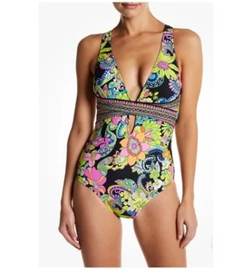 NWT $144 Sz 10 Trina Turk Monaco Floral Strappy Back One Piece Swimsuit - Picture 1 of 8