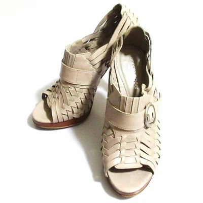 Sapatos de salto alto Sergio Rossi couro malha biqueira aberta tamanho 36 cinza feminino USADO - Imagem 1 de 4