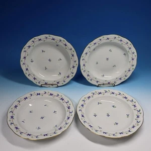 Herend Hungary Porcelain - Blue Garland - 4 Rimmed Soup Bowls - 9½ inches - Picture 1 of 7