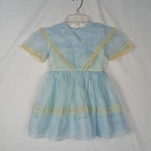 Abito bambina vintage anni 50 Patty Dee organza blu taglia 3 bordo pizzo - Foto 1 di 9