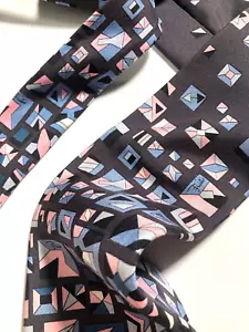 CRAVATTA EMILIO PUCCI FIRENZE VINTAGE MOTIVO ARTISTICO GEOMETRIA PASTELLO ITALIA NERO - Foto 1 di 17