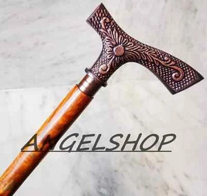 Antique Wooden Foldable Walking Stick with Brass Handle Brown Color Gift - Picture 1 of 5