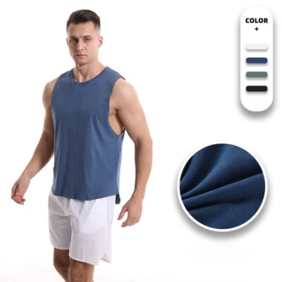 Men's Cotton Solid Color Sports Vest Breathable Fitness Sleeveless Tank Top. - Image 1 of 4