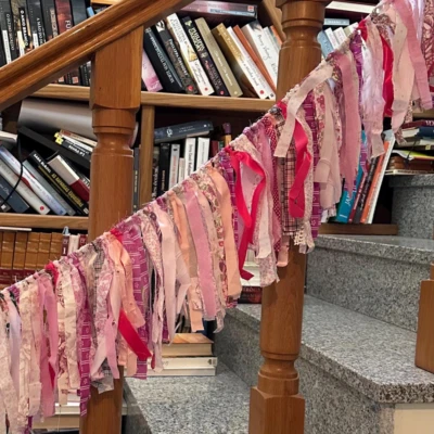 Guirnalda de boda de tela rústica de arpillera, Shabby Boho Chic, rosa Foto 1 de 4