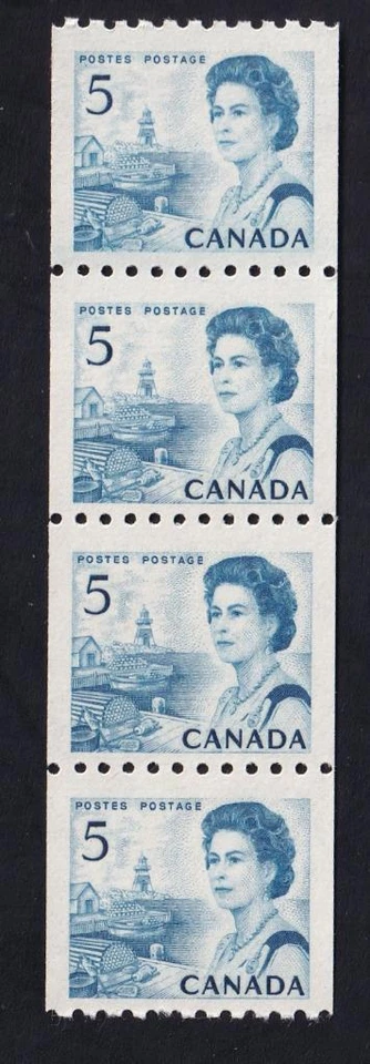 Canada 1967 QEII 5¢ Centennial Fishing Village, MNH coil strip of 4, sc#468 - Image 1 of 1