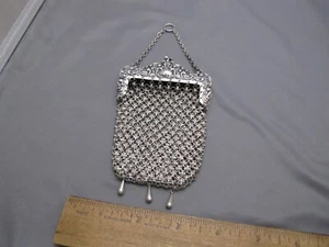 Nice VICTORIAN Sterling Small MESH WRISTLET PURSE-Scroll Frame - Picture 1 of 8