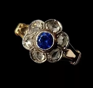 Vintage Ring Gold 18 ct mit Saphir und Diamanten ca. 1920 - Bild 1 von 12