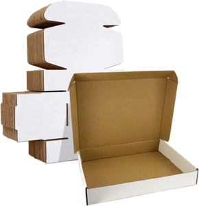 13X10X2 Inches Shipping Boxes Set of 25, White Corrugated Cardboard Box Literat - Picture 1 of 12
