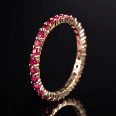 Natural Ruby Women Bridal Ring Wedding Band Solid 14k Yellow Gold Fine Jewelry - Image 1 of 4