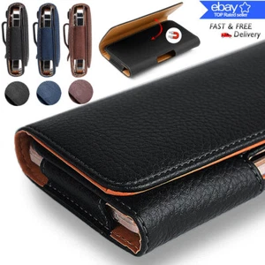 Horizontal Leather Cell Phone Pouch Wallet Case Holder Belt Clip Holster Cover - Picture 1 of 42