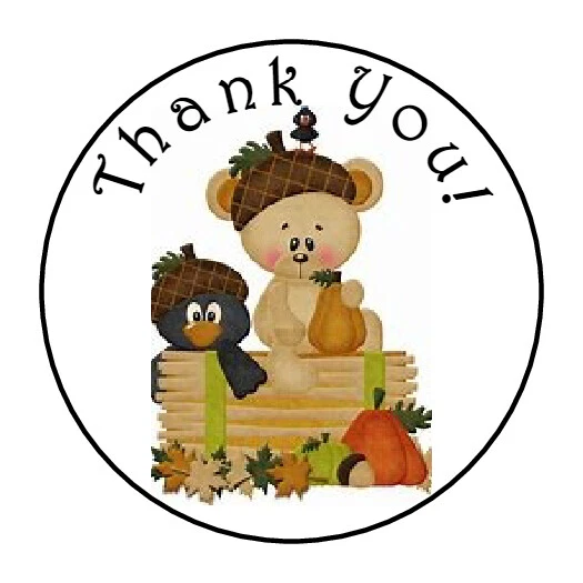 30 1.5" THANK YOU BEAR CROW FAVOR LABELS ROUND STICKERS*** - Image 1 of 1
