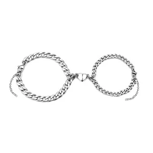 2pcs Stainless Steel Curb Curban Chain Couple Bracelets Distance Magnetic - Picture 1 of 6