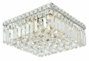 Flush Mount Crystal 4 Light Modern Chrome Bedroom Bathroom or Kitchen Fixture - Picture 1 of 8