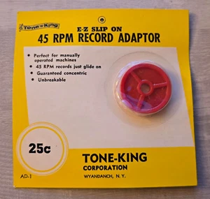 Vintage Tone-King 45 RPM Record Adaptor EZ Slip-On Red Insert NOS USA - Picture 1 of 1