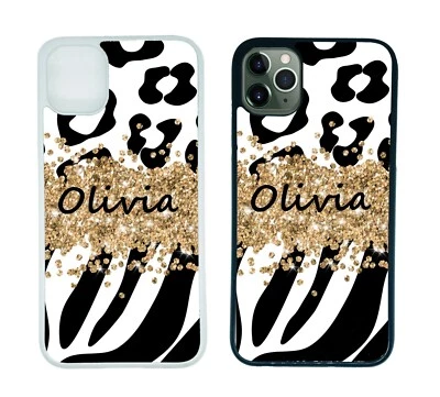 Animal print Personalised Phone Case name For Samsung For iPhone Silicone sided - Image 1 of 3