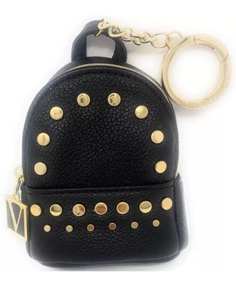 2 Victoria's Secret Black Embellished Backpack Keychain Key Charm Holder
