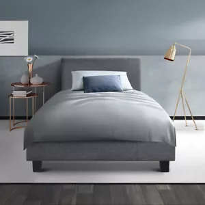Neo Bed Frame Fabric Solid wood frame Wooden arched slat base - Grey King Single - Picture 1 of 7