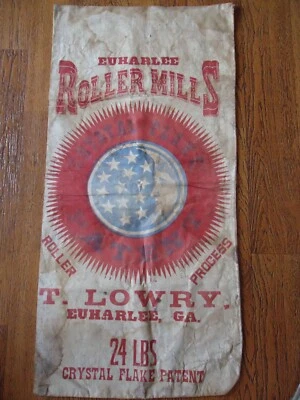 Antique VERY RARE Civil War Era Flaked Salt Sack Euharlee mill Georgia T. Lowry - Image 1 of 2