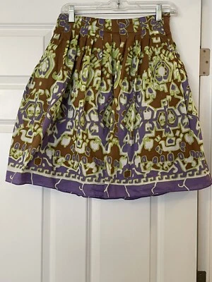 ECI New York Women’s Skirt Sz 4 Brown/Purple/White Print Side Zip Foto 1 de 3