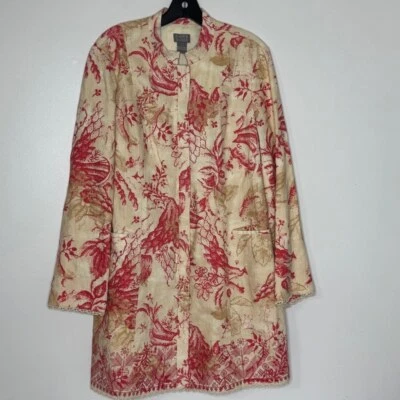 Sigrid Olsen Womens Size L Midi Length Top Coat In Light Linen Lined Butterfly - Image 1 of 4