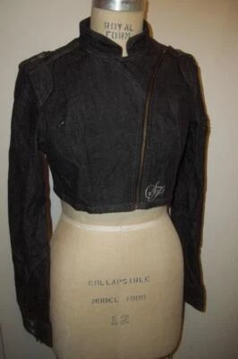 Chaqueta corta SEAN JEAN negra metálica en escamas de mezclilla estilo motocicleta jean L Foto 1 de 4