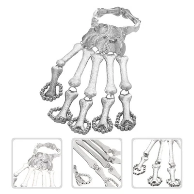  Totenkopf-Skelett-Handarmband mit Ring, Metall-Handarmreif, - Bild 1 von 4