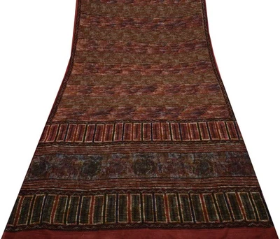 Sushila Vintage Multi-Color Saree 100% Pure Georgette Silk Printed Craft Fabric - Image 1 of 4