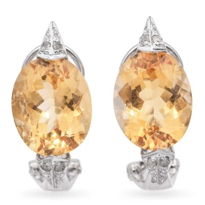 Pendientes Omega de oro blanco de 14 k con citrino y diamantes de 5,32 tcw Foto 1 de 4