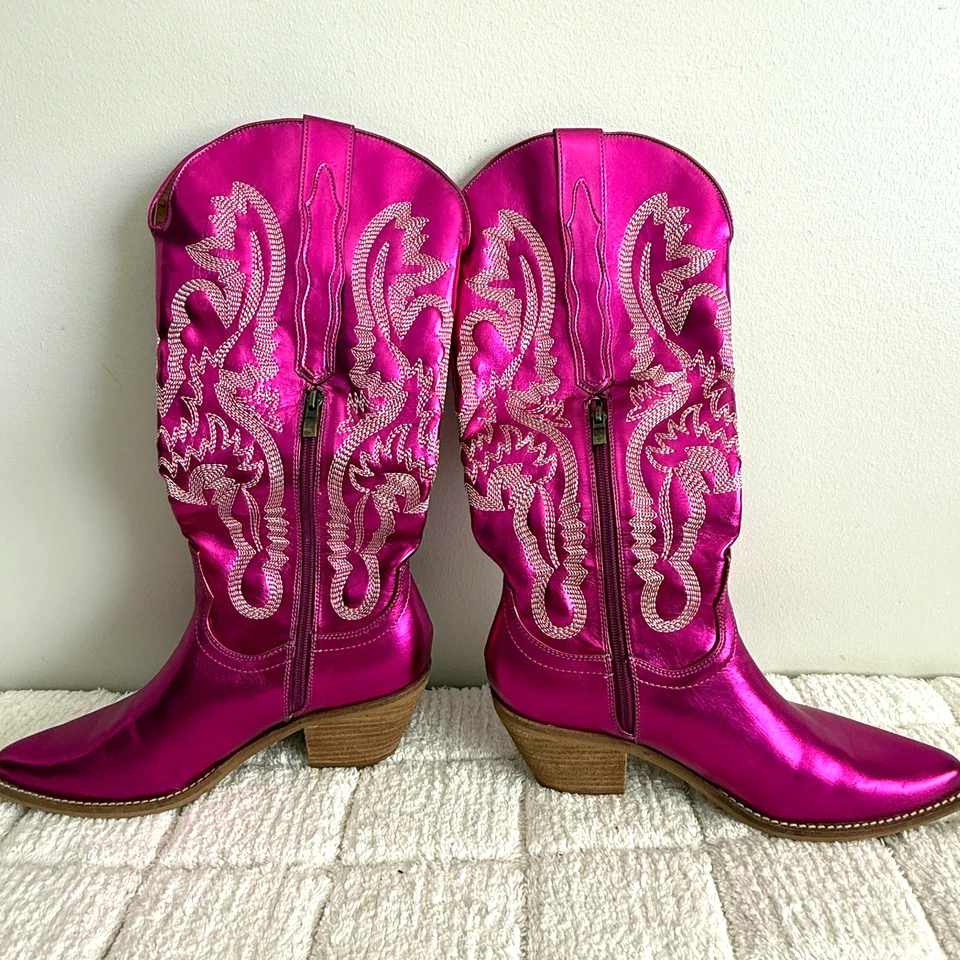 Botas de Vaquera Metálicas Rosa/Púrpura Talla 10 Western Mystical Coquette Bohemian Foto 1 de 4