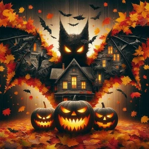 Kits de arte de diamantes de Halloween para adultos, kit de pintura de diamantes 5D de murciélago de terror calabaza - Imagen 1 de 5