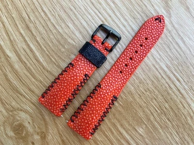26mm 24mm 22mm 21mm 20mm 19mm 18 16 17 Orange stingray Leather Watch Strap Band - Image 1 of 4