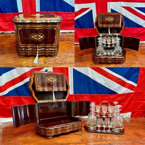Superb 19thC French Serpentine Decanter & Glass Spirit Tantalus Or Cabinet - Picture 1 of 14