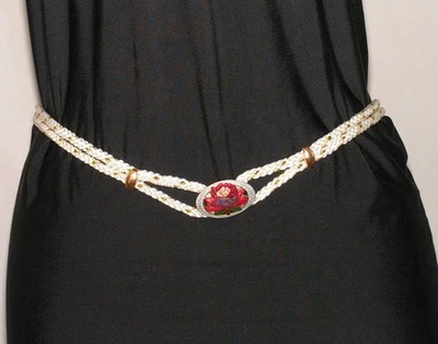 Hebilla de cinturón de flores Cloisonne vintage y cinturón de cuerda blanca - detalles en tono dorado  Foto 1 de 4