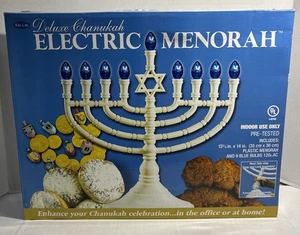 Menorá eléctrica Rite Lite Deluxe blanco molde soplado bombillas azules Janucá Janucá - Imagen 1 de 12