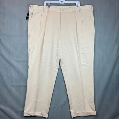 Adolfo 男式正装裤 50x30 码奶油色平前人字形商务装 — 第 1/4 张图片