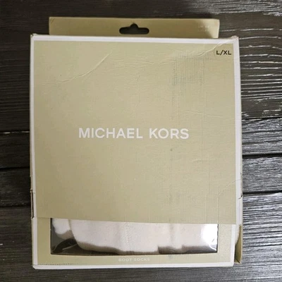 全新带标签 Michael Kors 罗纹羊毛针织靴袜高筒靴 (L/XL) 香草 — 第 1/4 张图片