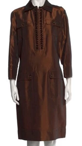 SoCa By St. John Satin Knee-Length Dress Designer Size 14 Dark Rust New - Picture 1 of 16