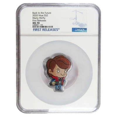Niue Back to the Future 2020 $2 Chibi Marty McFly 1 oz plata NGC MS70 FR Foto 1 de 2