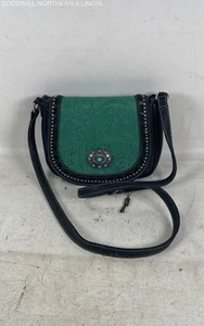 Trinity Ranch Western Embossed Turquoise Blue/Black Faux Leather Crossbody Purse - Picture 1 of 6