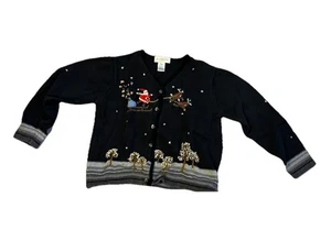 Vintage 2001 Susan Bristol Embroider Christmas Button Up Cardigan Sweater Size L - Bild 1 von 4