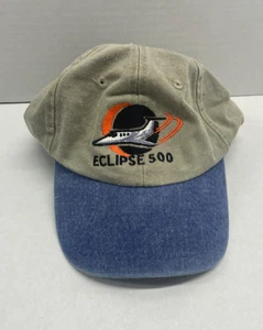 Vintage Toppers Eclipse 500 Airplane Hat Adjustable Khaki & Denim Cap Promo VTG - Picture 1 of 7