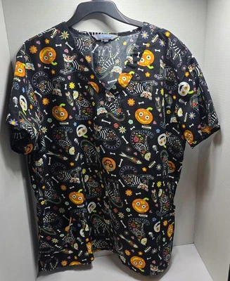 Serene Halloween Scrub Top 2X Black - Image 1 of 4