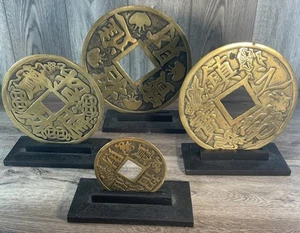 4 Vintage Bronze  Chinese Ancient Cash Coin Replica Trivet/Display Art 5-10 Inch - Picture 1 of 11