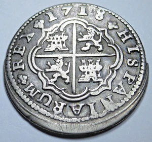 1718 VF-XF Spanish Silver 2 Reales Genuine Antique 1700's Colonial Pirate Coin - Picture 1 of 2