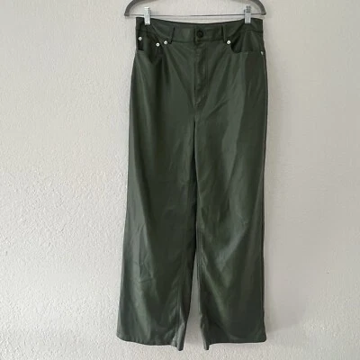 Pantalones Urban Outfitters Altos y Anchos Verde Imitación Cuero Vegano, Mujer’s Talla 30x30 Foto 1 de 4