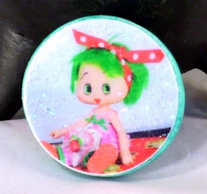 Doll Photo Original Art Brooch Pin Strawberry Shortcake Handmade Glitter Glam - Picture 1 of 5