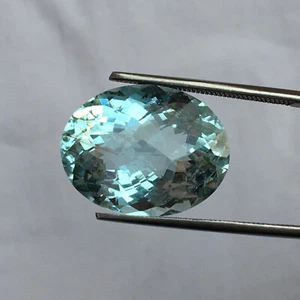 Exquisite aquamarine checker cut gemstone good blue color oval 12.10 carat - Picture 1 of 4