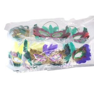 6 Mardi Gras Masks Feathers UNUSED Still Sealed 89698 - Picture 1 of 4