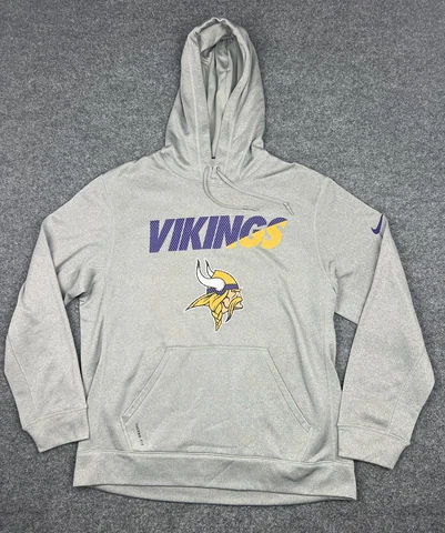 Nike Therma Fit Hoodie Sweatshirt Minnesota Vikings NFL Fleece Lined Gray Logo L Cover