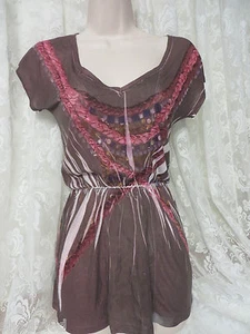 URBAN OUTFITTERS ALCHEMIC Blouse Sheer XS Top Brown Print - Picture 1 of 5